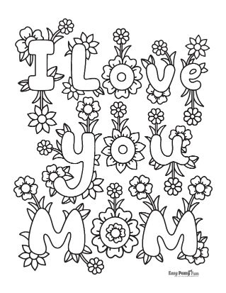 Floral I Love You Mom Coloring Page