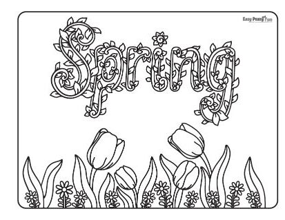 Spring and Tulips Coloring Page