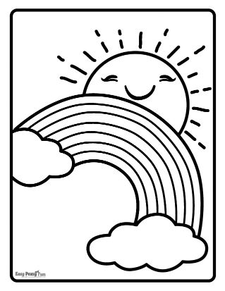 Sunny Day and Rainbow Coloring Page