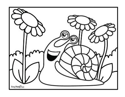 Snail Among the Flowers Coloring Sheet