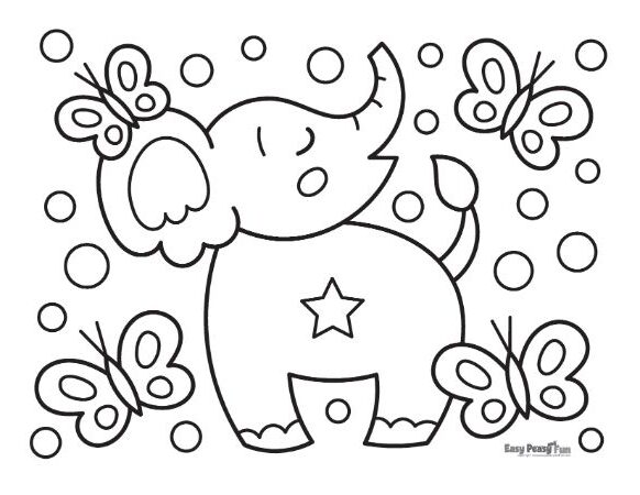 Elephant and Butterflies Coloring Page