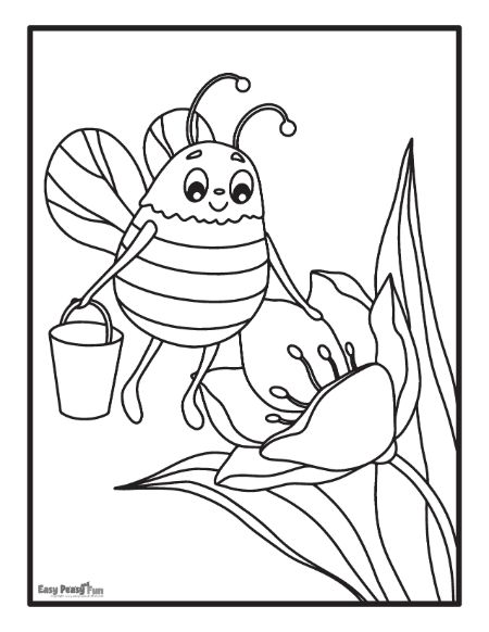 Bee Gathering Nectar Coloring Sheet