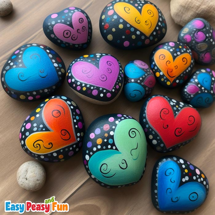 Rocks with painted hearts