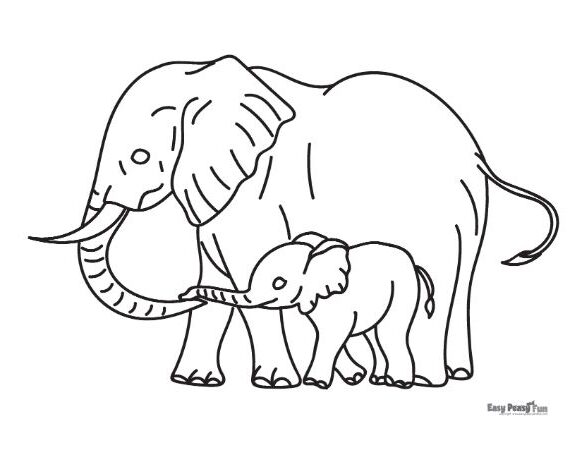 Elephant Family Coloring Sheet