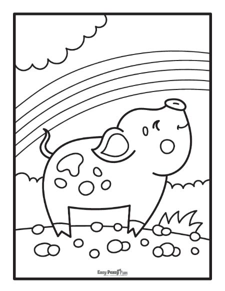 Pig and Rainbow Coloring Page