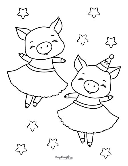 Dancing Lady Pigs Coloring Sheet