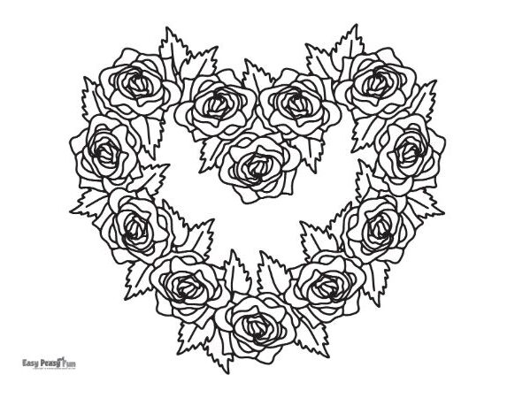 Rose Heart Arrangement Coloring Page