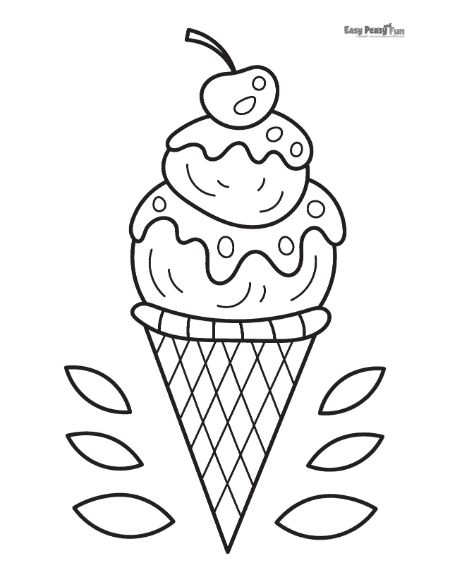 Cherry on Top Ice Cream Cone Coloring Page