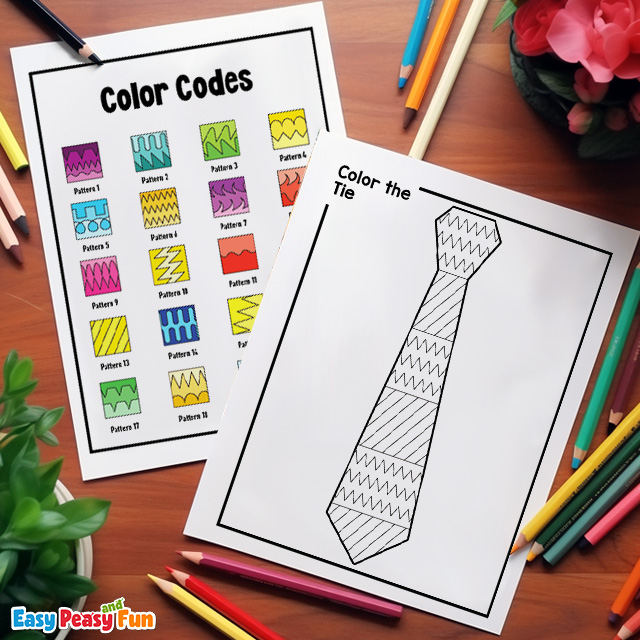 Father's day tie color by pattern printable