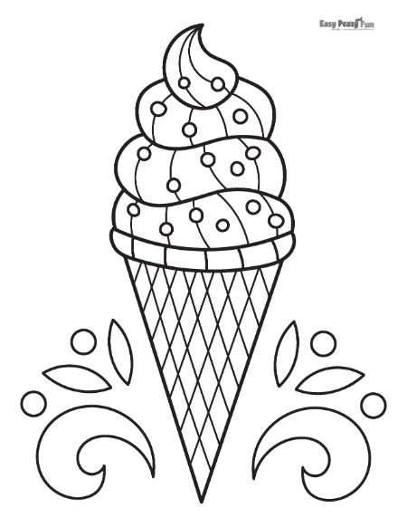 Waffle Cone Ice Cream Coloring Sheet