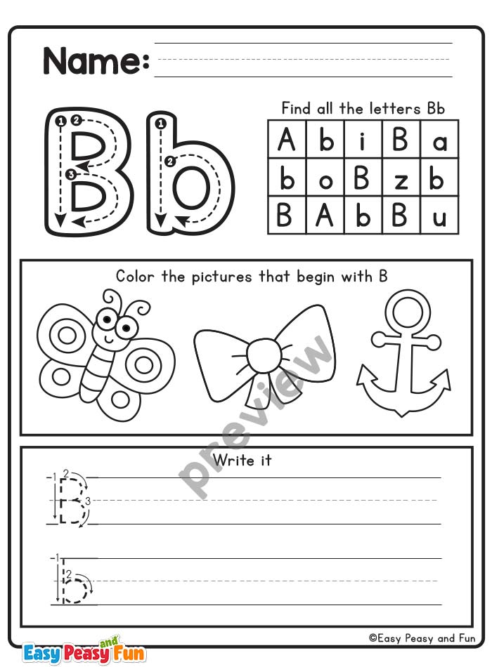 Review the Letter B Worksheets
