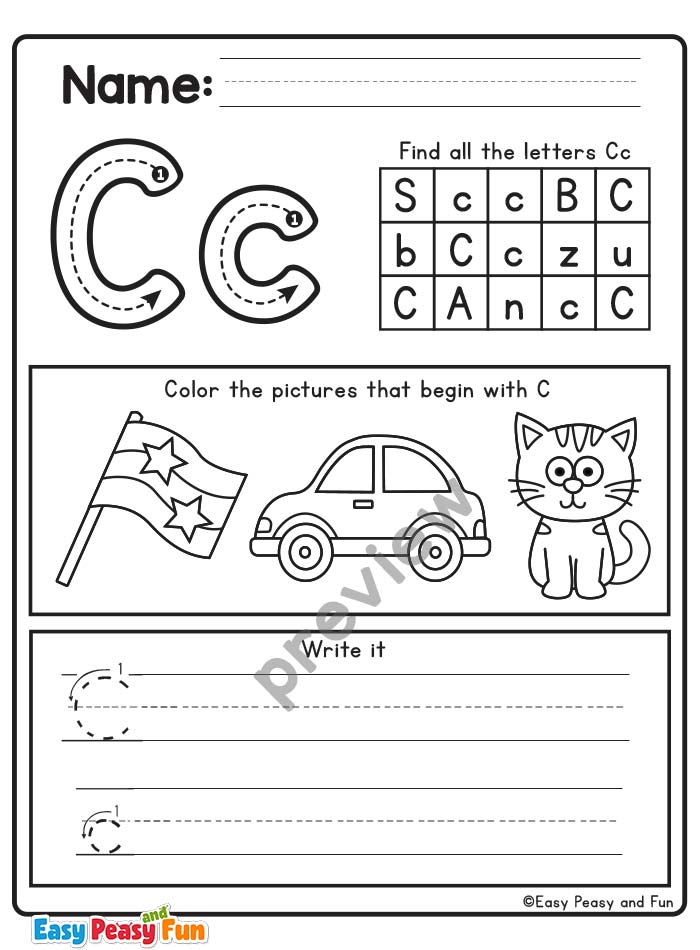 Review the Letter C Worksheets