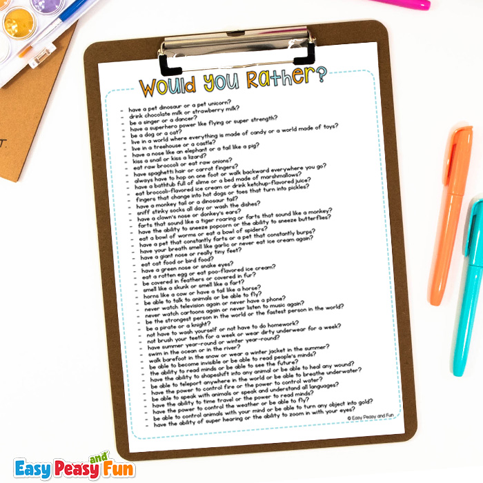 Would You Rather Questions for Kids PDF Printable