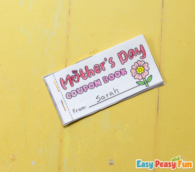 Mother's day coupons stapled to a coupon book for mom