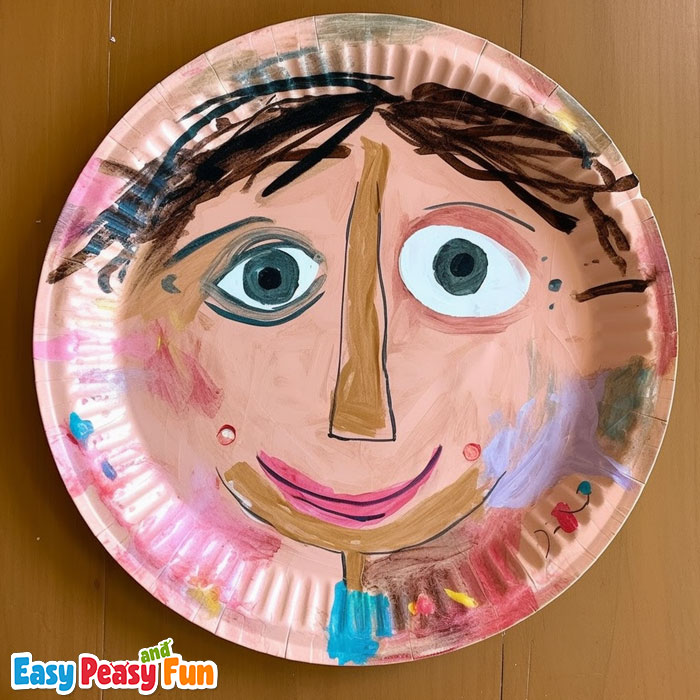 Painted paper plate self portrait