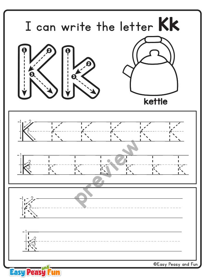 Letter K Formation Worksheets