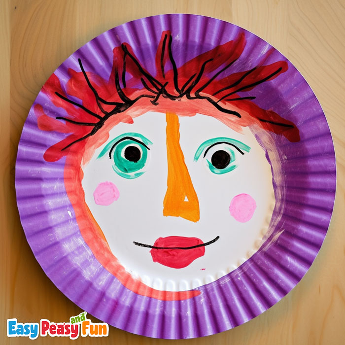 Painted paper plate with face