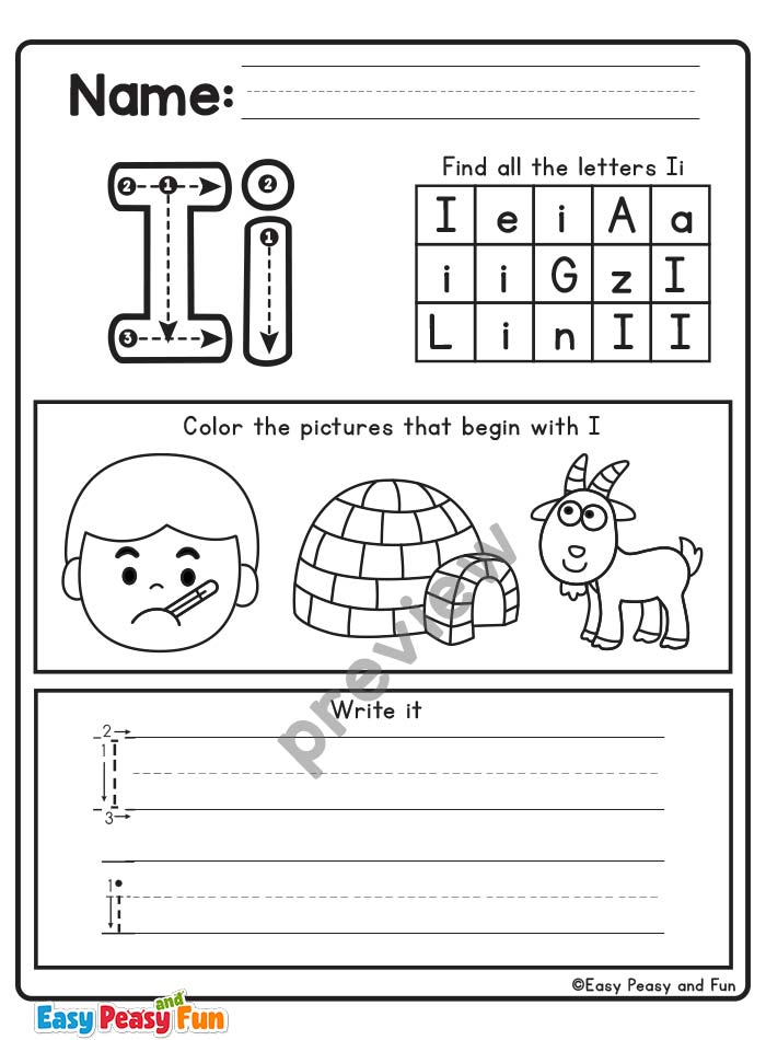 Review the Letter I Worksheets