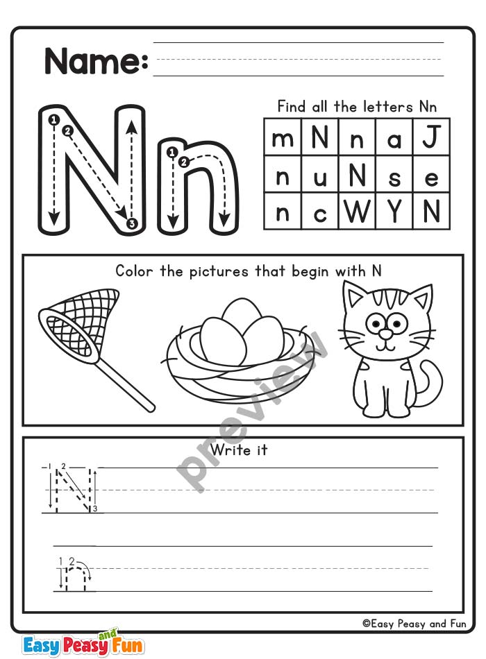 Review the Letter N Worksheets