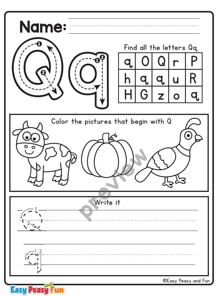 Review the Letter Q Worksheets