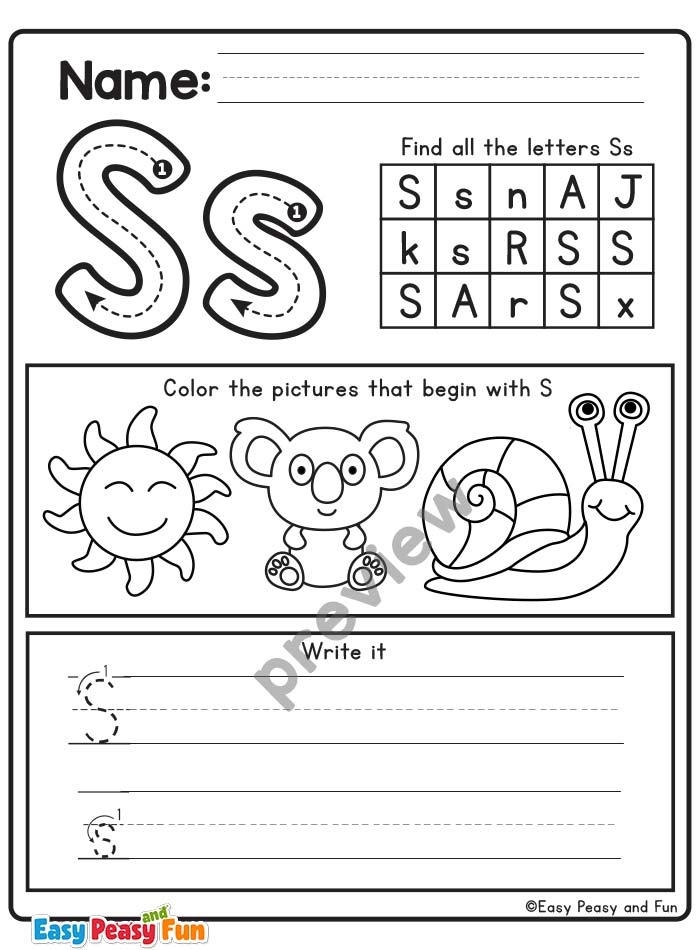 Review the Letter S Worksheets
