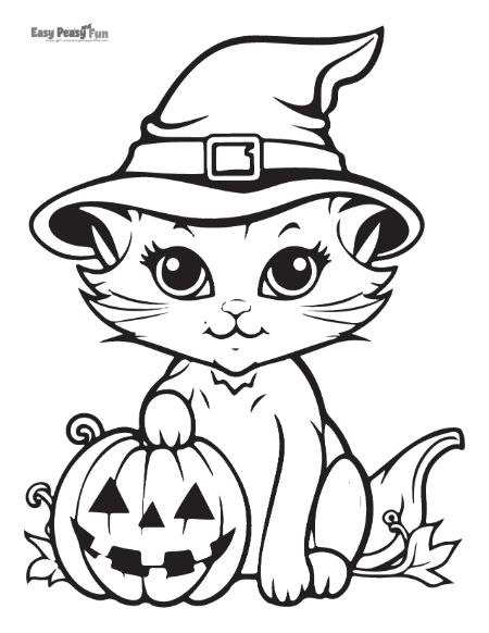 Cat and Jack O Lantern Coloring Sheet