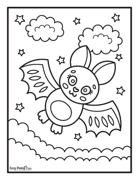 Cute Flying Bat Coloring Sheet