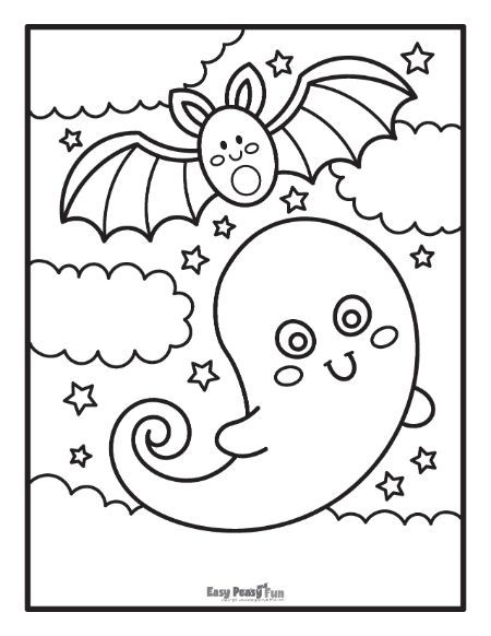 Ghost and Bat Coloring Page