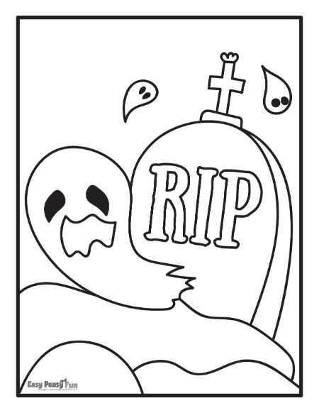 Ghost at the Cemetery Coloring Page