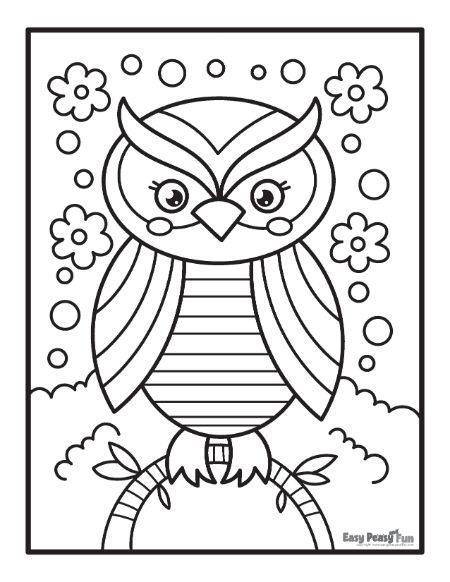 Owl and Flowers Coloring Page