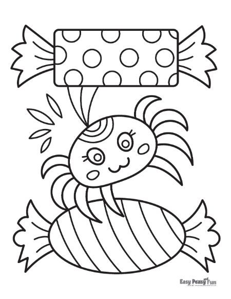 Spider and Candy Coloring Sheet