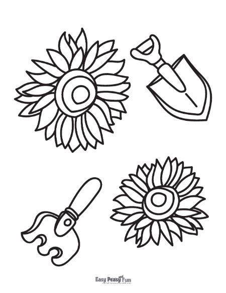 Garden Tools and Flowers Coloring Page