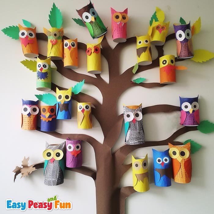 Toilet Paper Roll Craft Owls on a Tree