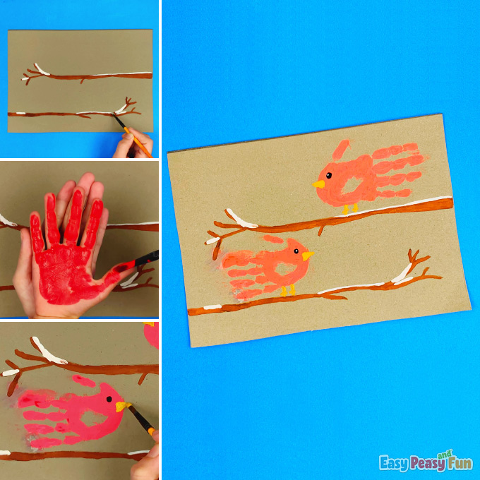 Winter Handprint Cardinal Craft Idea