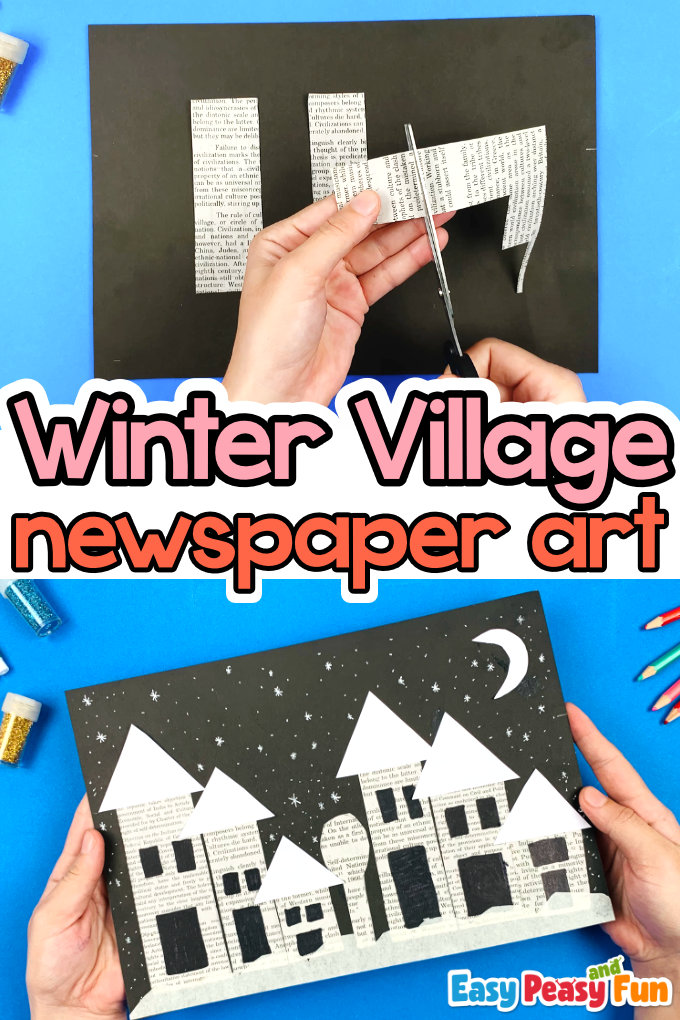 Winter Village Art Project with Newspaper
