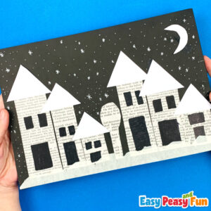 Winter Village Art Project with Newspaper