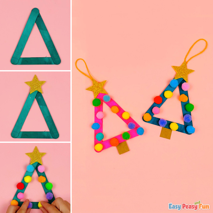 Craft Stick Christmas Tree Ornaments (recycled popsicle stick craft)