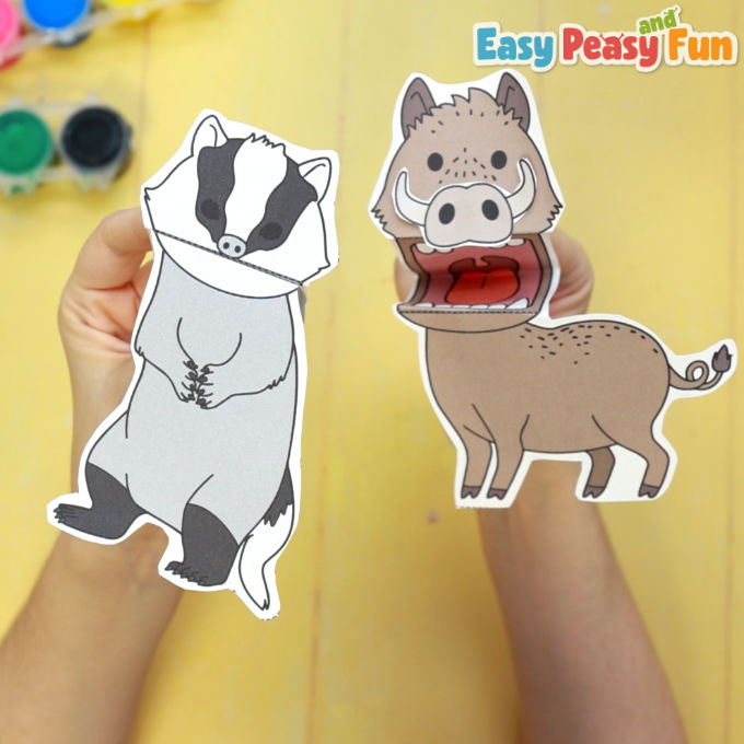 Printable Forest Animals Puppets Boar Badger