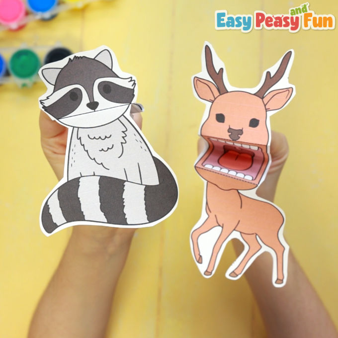 Printable Forest Animals Puppets Deer Raccoon