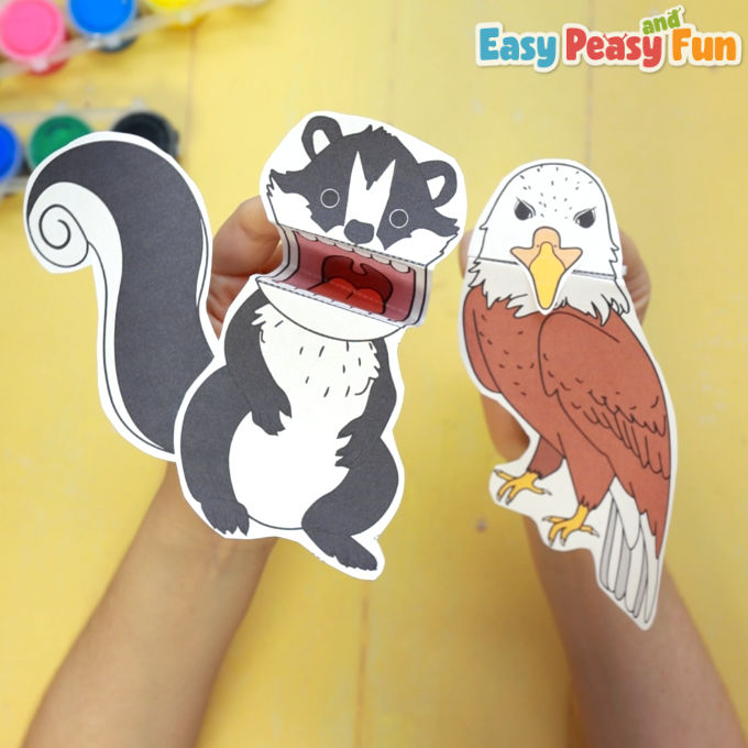 Printable Forest Animals Puppets Skunk Eagle