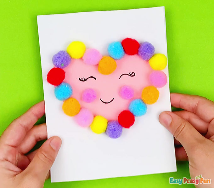 DIY Valentines Day Card made with pom poms
