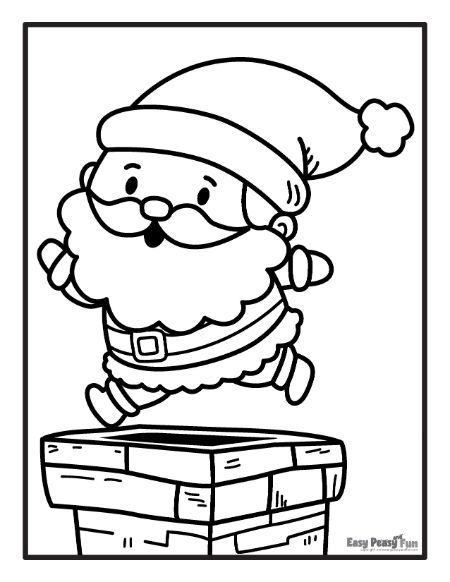 Santa Claus Jumping Out of the Chimney Coloring Page Illustration