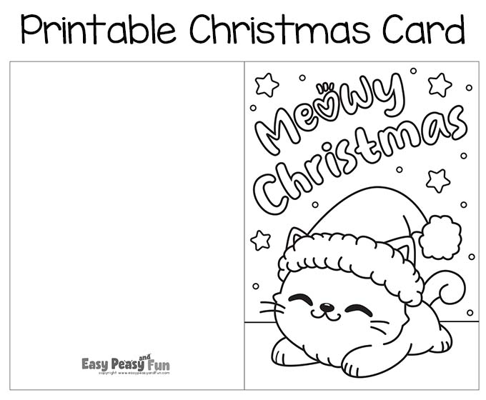 Meowy Christmas Free Printable Christmas Card to Color