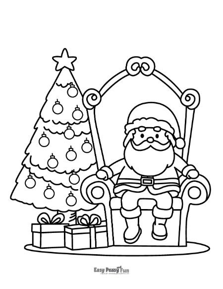 Santa in his Chair Coloring Page Illustration 