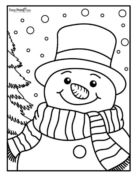 Snowman and Spruce Tree Illustration for Coloring