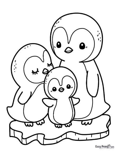Family of penguins on an iceberg coloring page