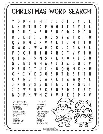 Medium Christmas Word Search Puzzles - no backward words 3