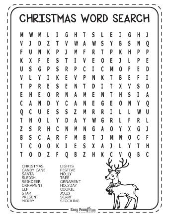 Medium Christmas Word Search Puzzles - no backward words 5