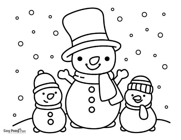 Happy Snowman Family Illustration to Color