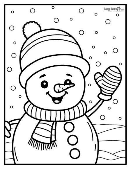 Illustration of a Snowman waving on a Snowy Day
